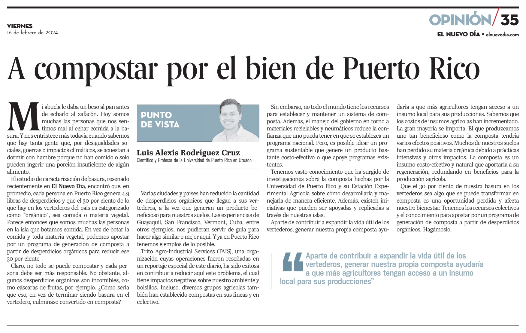 Urge compostar desperdicios orgánicos en Puerto Rico