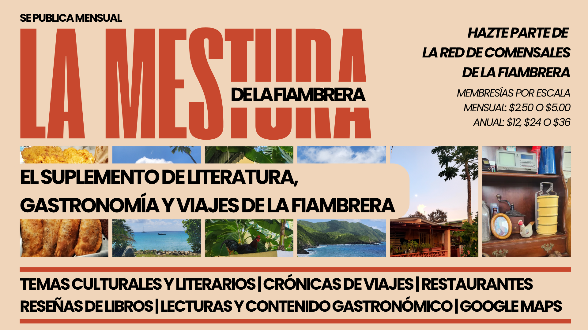 Portada de la revista mensual 'La Mestura' con información sobre literatura, gastronomía y viajes.
